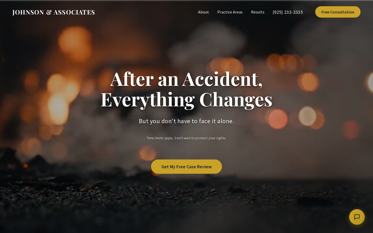 Johnson and Associates demo, cinematic personal injury landing