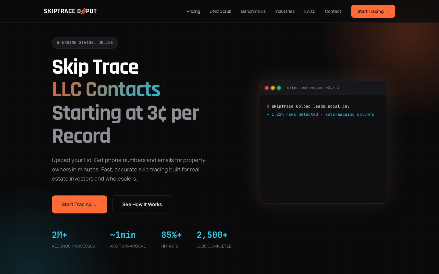 SkipTraceDepot, a full B2B skip-trace SaaS platform