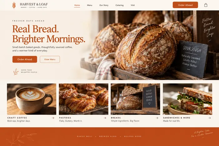 Bakery and coffee shop website concept.
