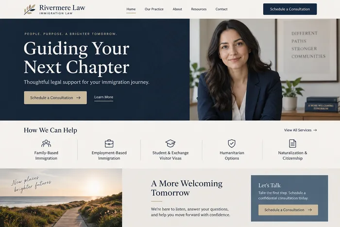 Immigration lawyer website concept.