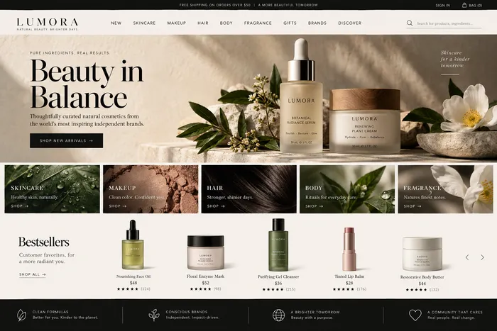 Natural cosmetics store website concept.