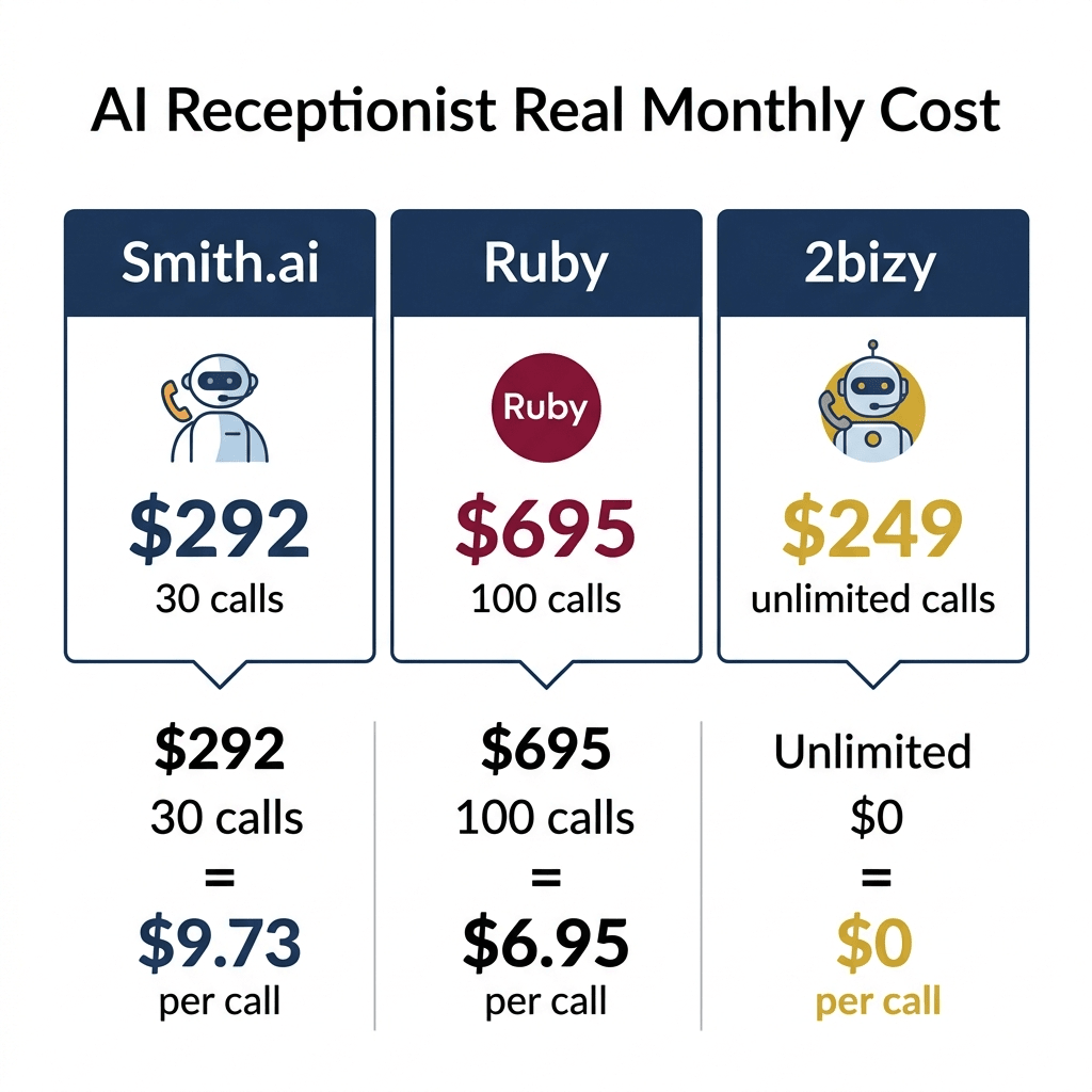 AI receptionist pricing comparison chart showing real monthly costs
